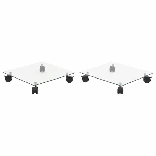 ARDEBO.de - Pflanzenständer mit Rollen 2 Stück Hartglas 35x35 cm Quadrat
