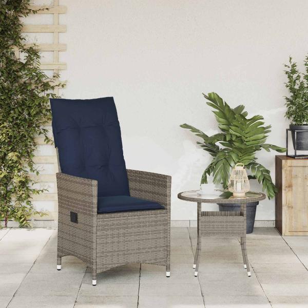 Gartensessel Verstellbar mit Kissen Grau Poly Rattan
