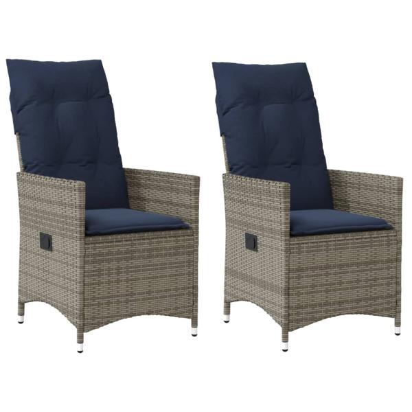 Gartenstühle Verstellbar 2 Stk. mit Kissen Grau Poly Rattan