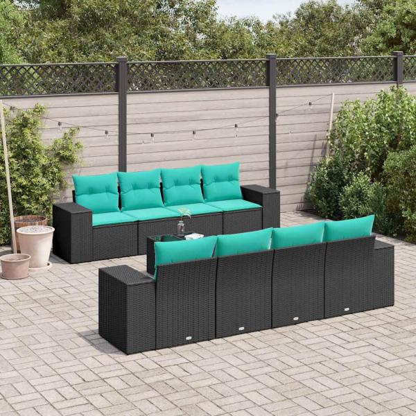ARDEBO.de - 9-teiliges Gartensofa-Set mit Kissen, schwarzes Polyrattan