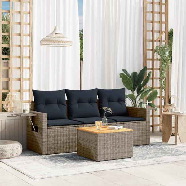 ARDEBO.de - 4-teiliges Gartensofa-Set mit Kissen, grau, Polyrattan