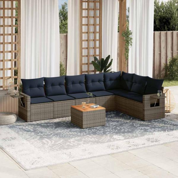 ARDEBO.de - 8-teiliges Gartensofa-Set mit Kissen, grau, Polyrattan