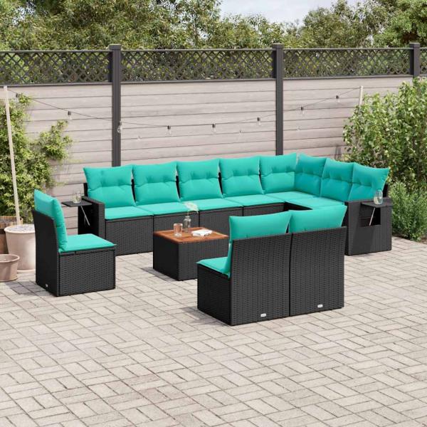 ARDEBO.de - 11-teiliges Gartensofa-Set mit Kissen, schwarzes Polyrattan