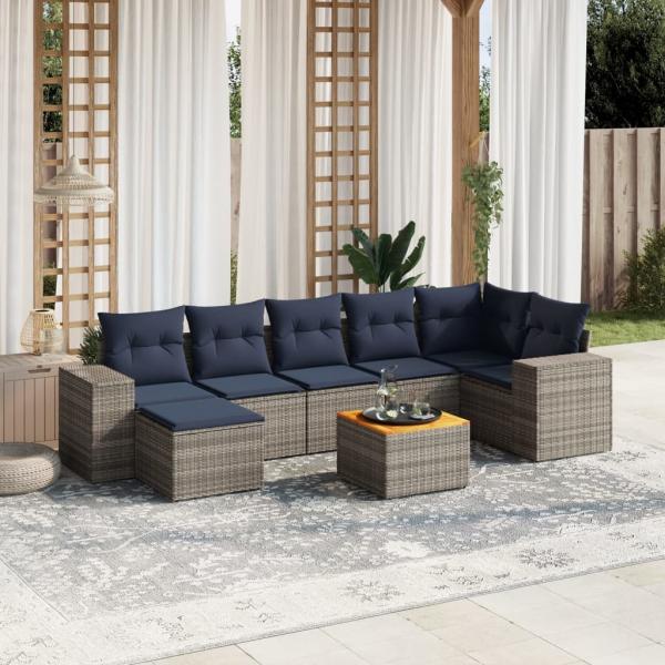 ARDEBO.de - 8-teiliges Gartensofa-Set mit Kissen, grau, Polyrattan