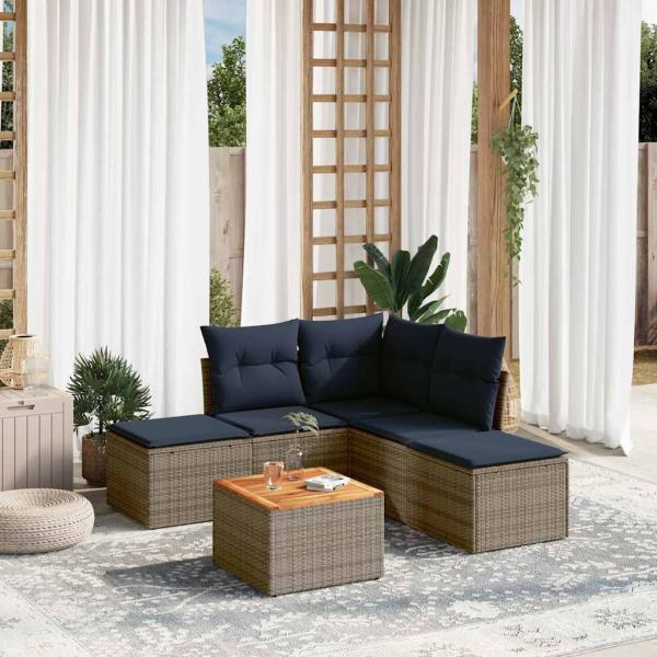ARDEBO.de - 6-teiliges Gartensofa-Set mit Kissen, grau, Polyrattan