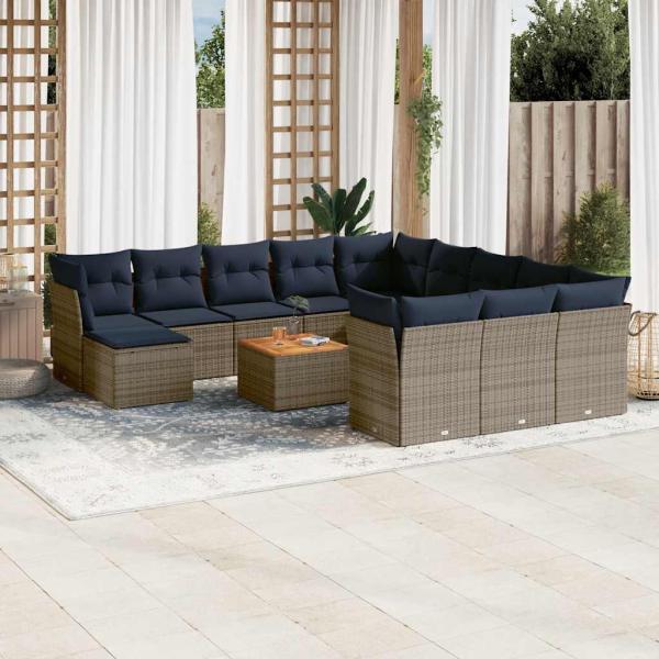ARDEBO.de - 13-teiliges Gartensofa-Set mit Kissen, grau, Polyrattan