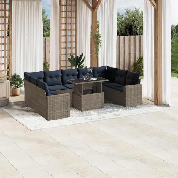 ARDEBO.de - 10-teiliges Gartensofa-Set mit Kissen, grau, Polyrattan