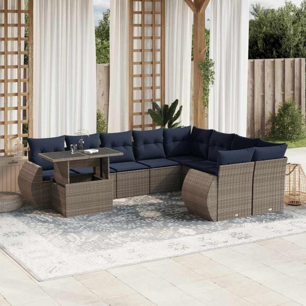 ARDEBO.de - 10-teiliges Gartensofa-Set mit Kissen, grau, Polyrattan