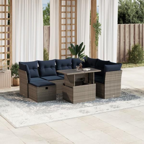 ARDEBO.de - 8-teiliges Gartensofa-Set mit Kissen, grau, Polyrattan