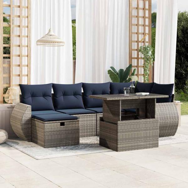 ARDEBO.de - 7-teiliges Gartensofa-Set mit Kissen, grau, Polyrattan