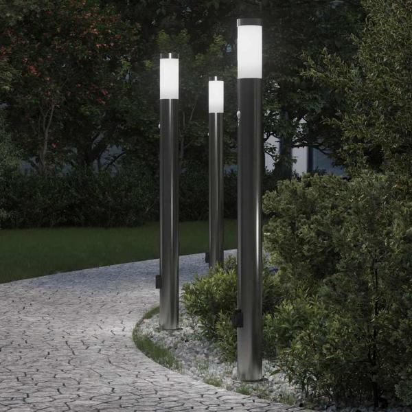 ARDEBO.de - Pollerleuchten mit Sensor&Steckdose 3er 110 cm Edelstahl IP44