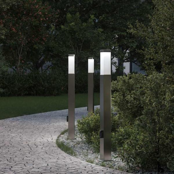 ARDEBO.de - Pollerleuchten mit Auslass 3 Stk. 80 cm Edelstahl IP44