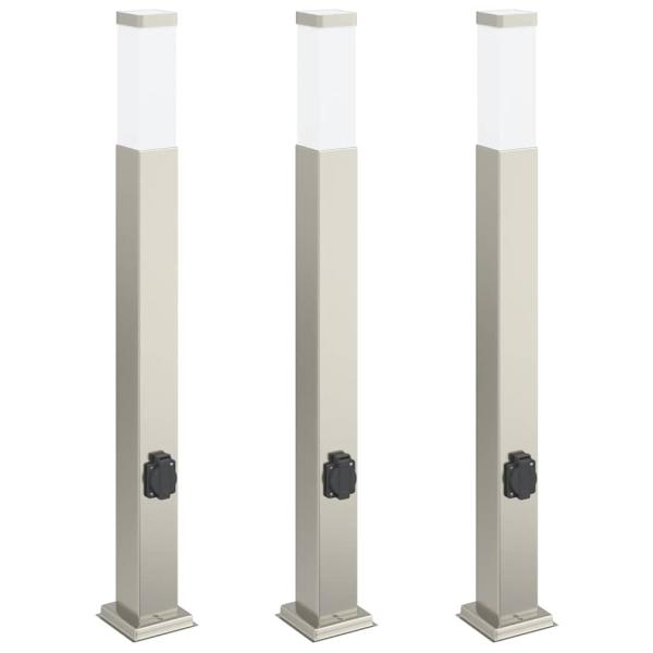 Pollerleuchten mit Auslass 3 Stk. 80 cm Edelstahl IP44