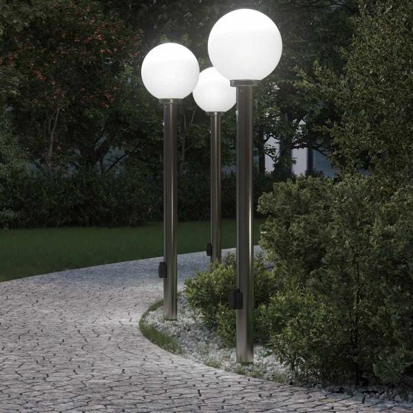 ARDEBO.de - Pollerleuchten mit Sensor&Steckdose 3 Stk. 120 cm Edelstahl IP44