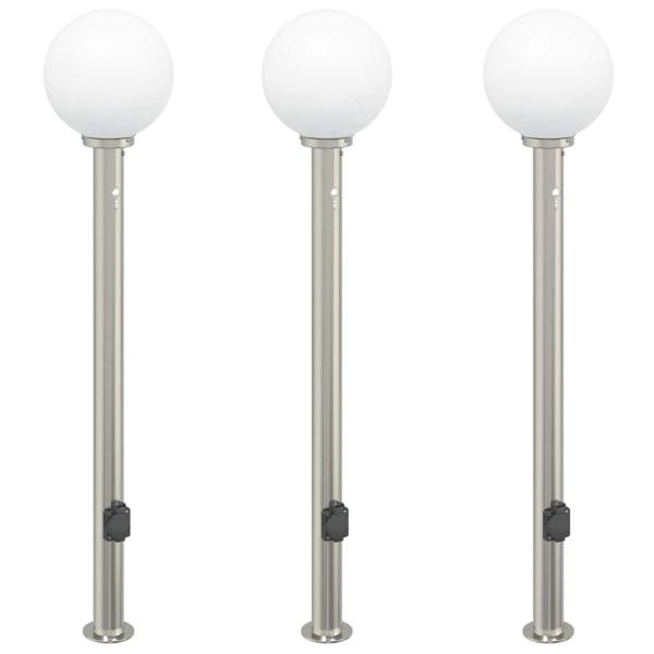 Pollerleuchten mit Sensor&Steckdose 3 Stk. 120 cm Edelstahl IP44