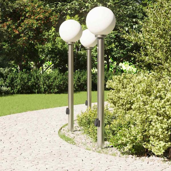 Pollerleuchten mit Sensor&Steckdose 3 Stk. 120 cm Edelstahl IP44