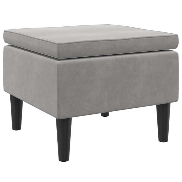 Hocker mit Holzbeinen Hellgrau Samt