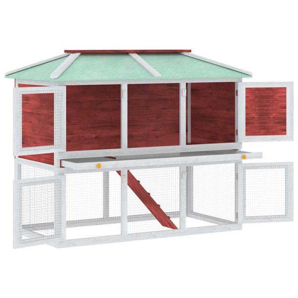Kleintier-/Kaninchenstall 2 Etagen Rot Holz
