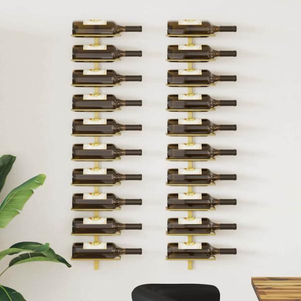 ARDEBO.de - Wand-Weinregale f?r 10 Flaschen 2 Stk. Golden Metall