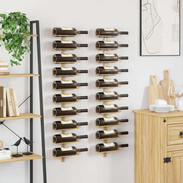 Wand-Weinregale f?r 10 Flaschen 2 Stk. Golden Metall