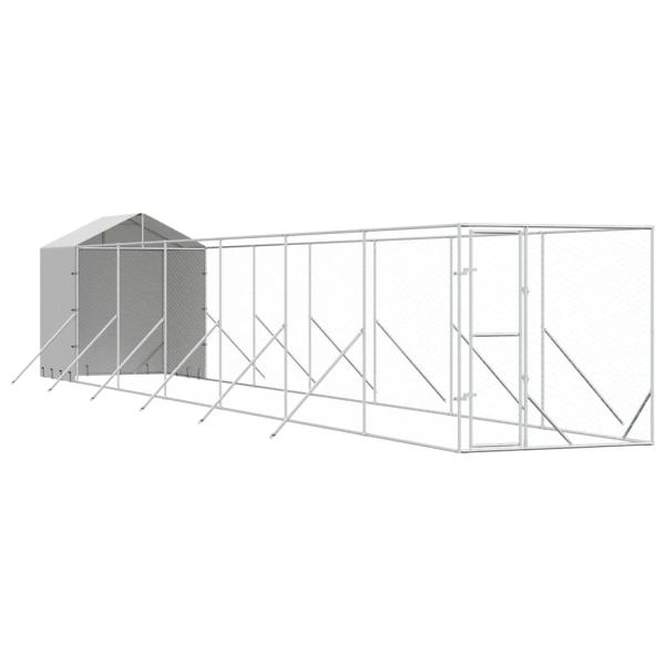 Outdoor-Hundezwinger mit Dach Silbern 2x14x2,5 m Stahl Verzinkt