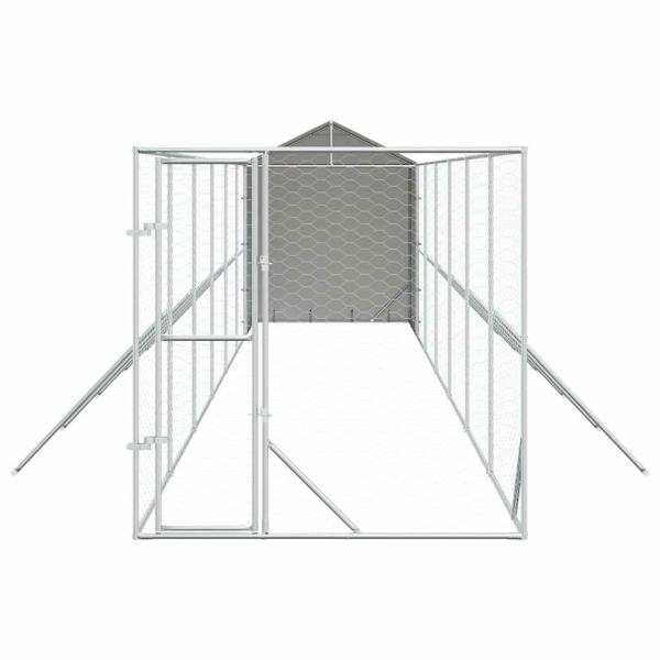 Outdoor-Hundezwinger mit Dach Silbern 2x14x2,5 m Stahl Verzinkt