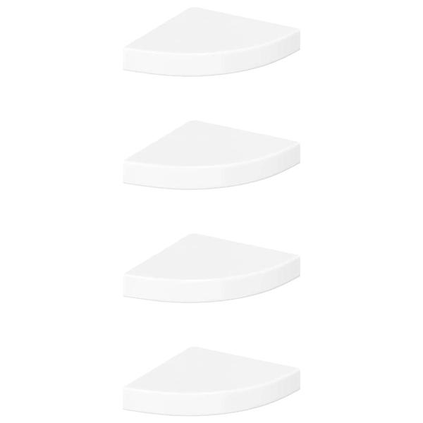 Schwebende Eckregale 4 Stk. Hochglanz-Wei? 25x25x3,8 cm MDF
