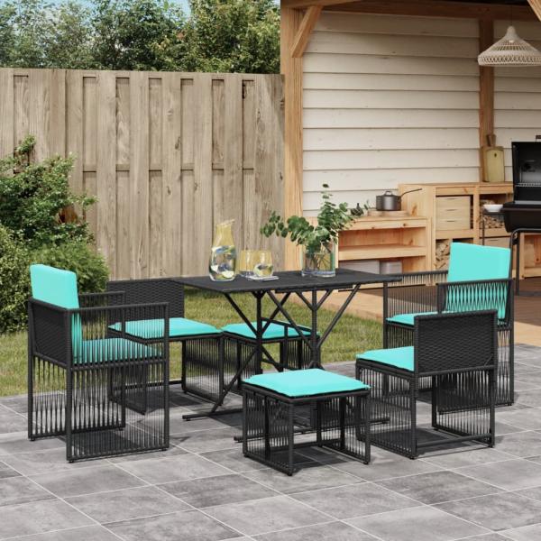 ARDEBO.de - 7-teiliges Garten-Essset mit Kissen Schwarz Polyrattan