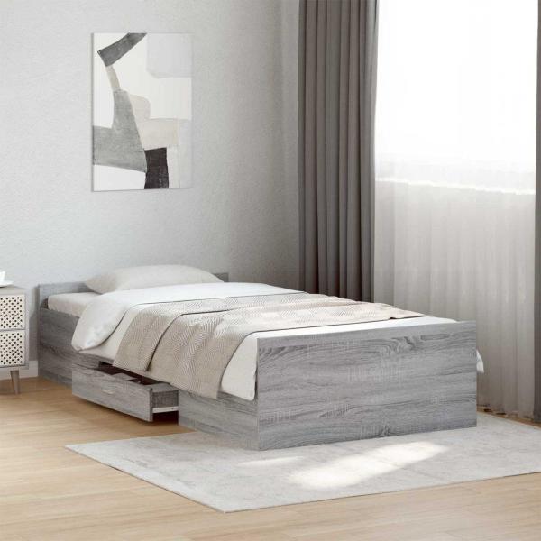 ARDEBO.de - Bettgestell mit Stauraum Grau Sonoma 80 x 200 cm Holzwerkstoff