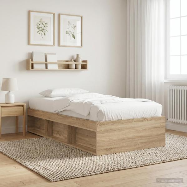 ARDEBO.de - Bettgestell mit Stauraum Sonoma-Eiche 80 x 200 cm Holzwerkstoff