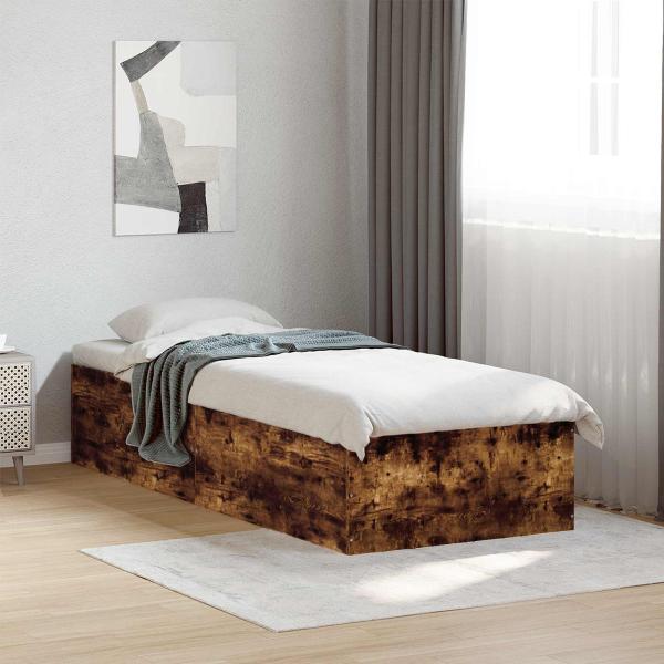 ARDEBO.de - Bodenbettgestell Geräucherte Eiche 80 x 200 cm Holzwerkstoff