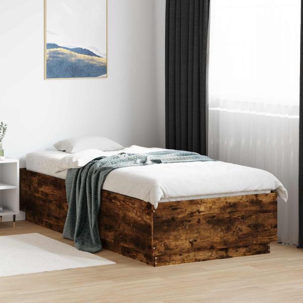 ARDEBO.de - Bettgestell mit LED Geräucherte Eiche 80 x 200 cm Holzwerkstoff