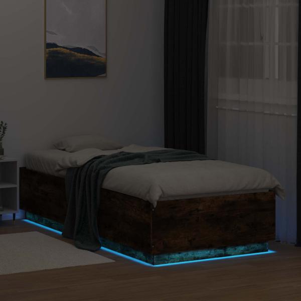 Bettgestell mit LED Geräucherte Eiche 80 x 200 cm Holzwerkstoff