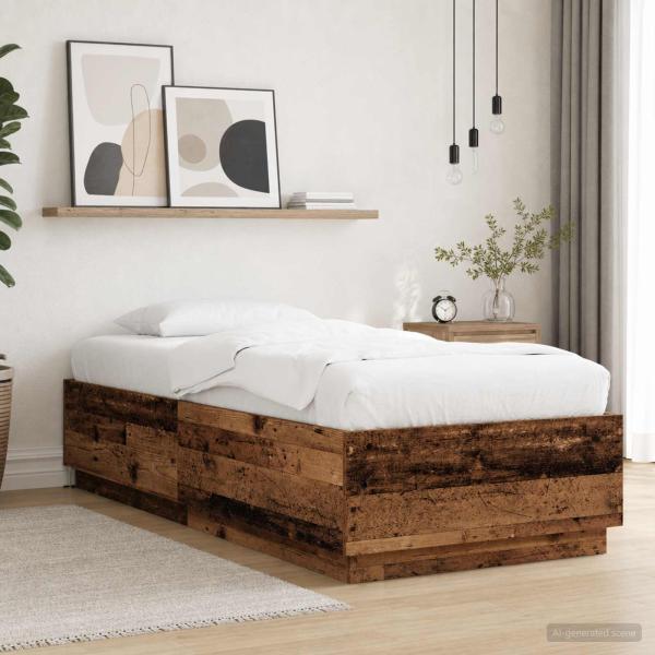 Bettgestell mit LED Altholz 80 x 200 cm Holzwerkstoff