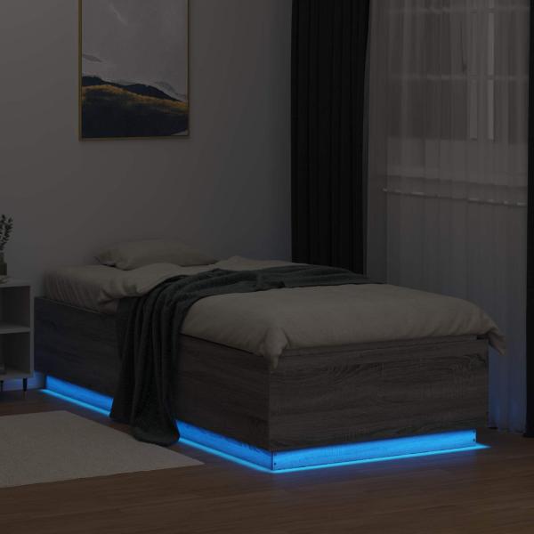Bettgestell mit LED Grau Sonoma 80 x 200 cm Holzwerkstoff