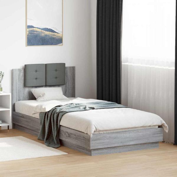 ARDEBO.de - Bettgestell mit Kopfteil Grau Sonoma 80 x 200 cm Holzwerkstoff