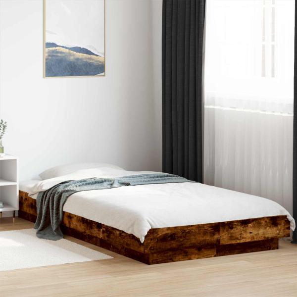 ARDEBO.de - Bettgestell mit LED Geräucherte Eiche 80 x 200 cm Holzwerkstoff