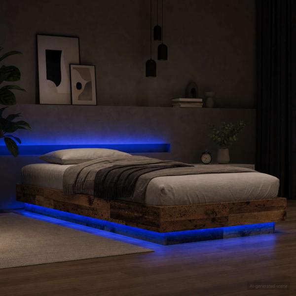 ARDEBO.de - Bettgestell mit LED Altholz 80 x 200 cm Holzwerkstoff