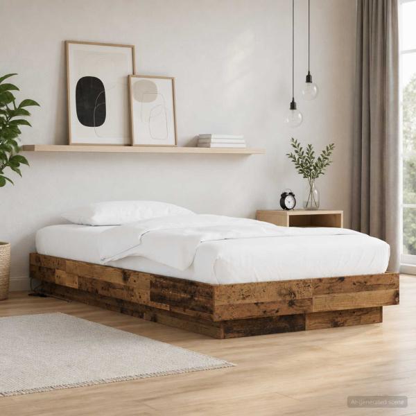 Bettgestell mit LED Altholz 80 x 200 cm Holzwerkstoff