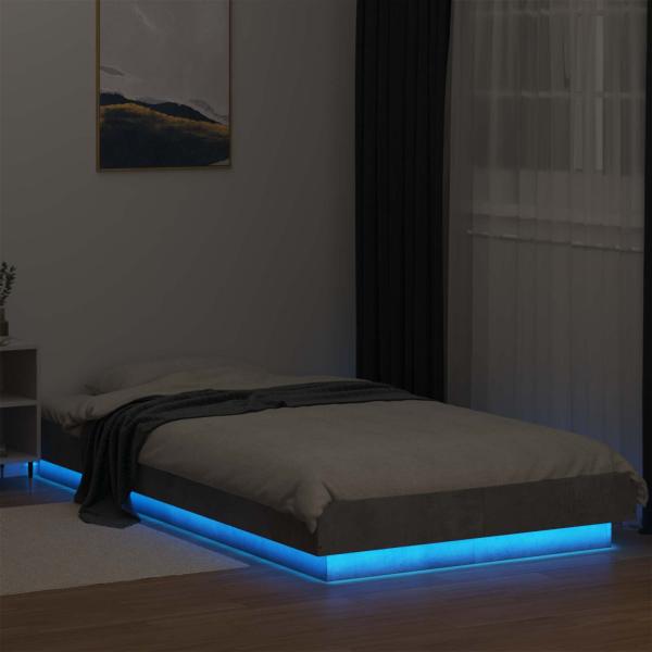 Bettgestell mit LED Betongrau 80 x 200 cm Holzwerkstoff