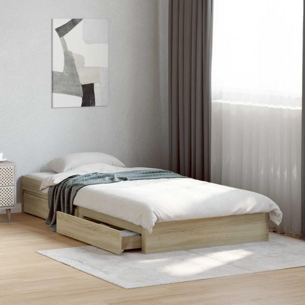 ARDEBO.de - Bettgestell mit Stauraum Sonoma-Eiche 80 x 200 cm Holzwerkstoff