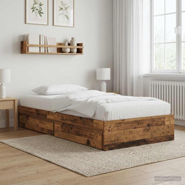 ARDEBO.de - Bettgestell mit Stauraum Altholz 80 x 200 cm Holzwerkstoff