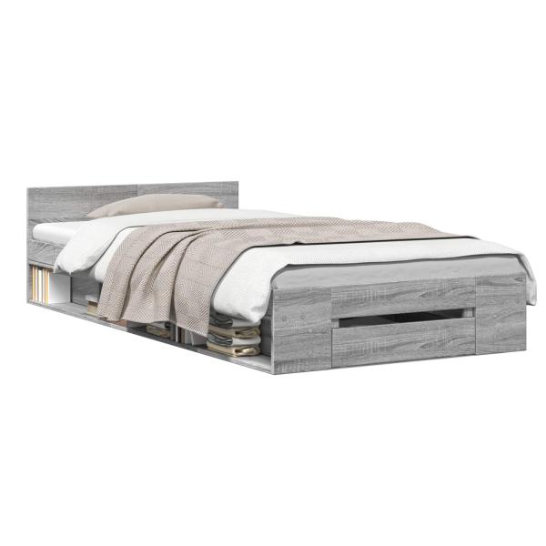 Bettgestell mit Stauraum Grau Sonoma 80 x 200 cm Holzwerkstoff