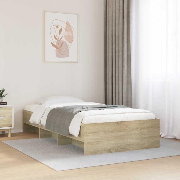 ARDEBO.de - Bettrahmen mit Regal Sonoma-Eiche 80 x 200 cm Holzwerkstoff