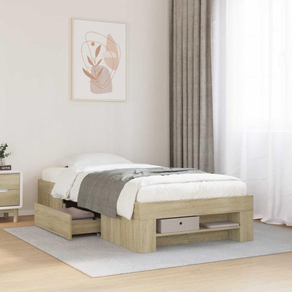 ARDEBO.de - Bettgestell mit Stauraum Sonoma-Eiche 80 x 200 cm Holzwerkstoff