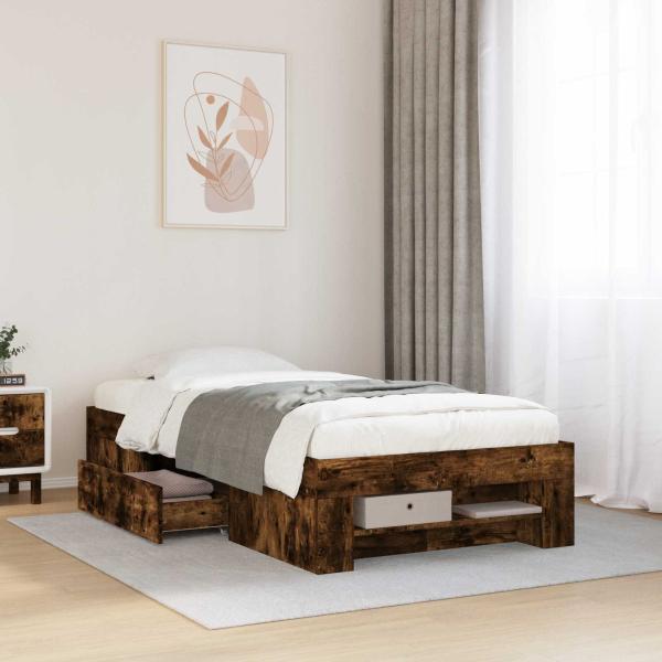 ARDEBO.de - Bettgestell mit Stauraum Geräucherte Eiche 80 x 200 cm