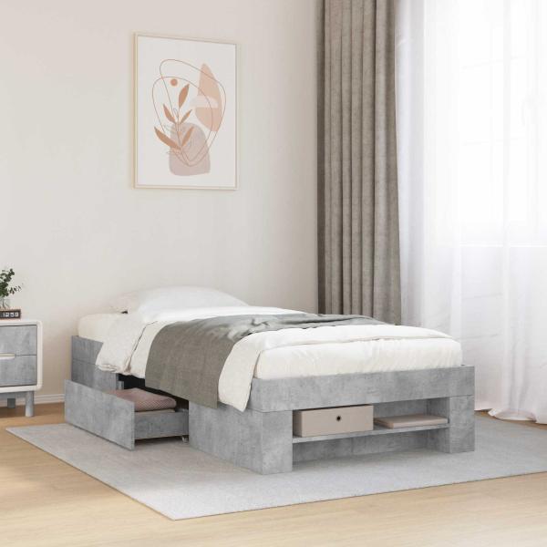 ARDEBO.de - Bettgestell mit Stauraum Betongrau 80 x 200 cm Holzwerkstoff