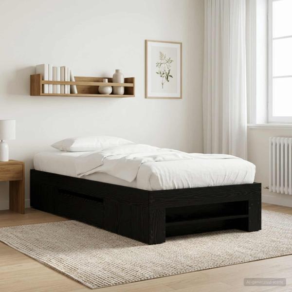 ARDEBO.de - Bettgestell mit Stauraum mit Regal Schwarze Eiche 80 x 200 cm