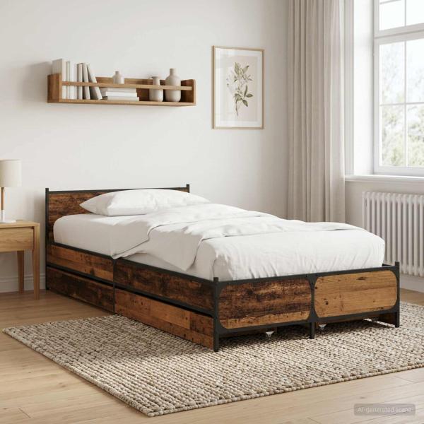 ARDEBO.de - Bettgestell mit Kopfteil Altholz 80 x 200 cm Holzwerkstoff
