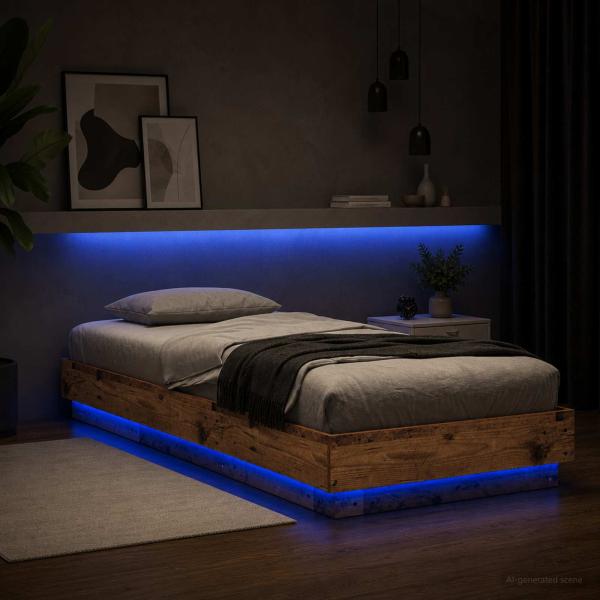 Bettgestell mit LED Altholz 80 x 200 cm Holzwerkstoff